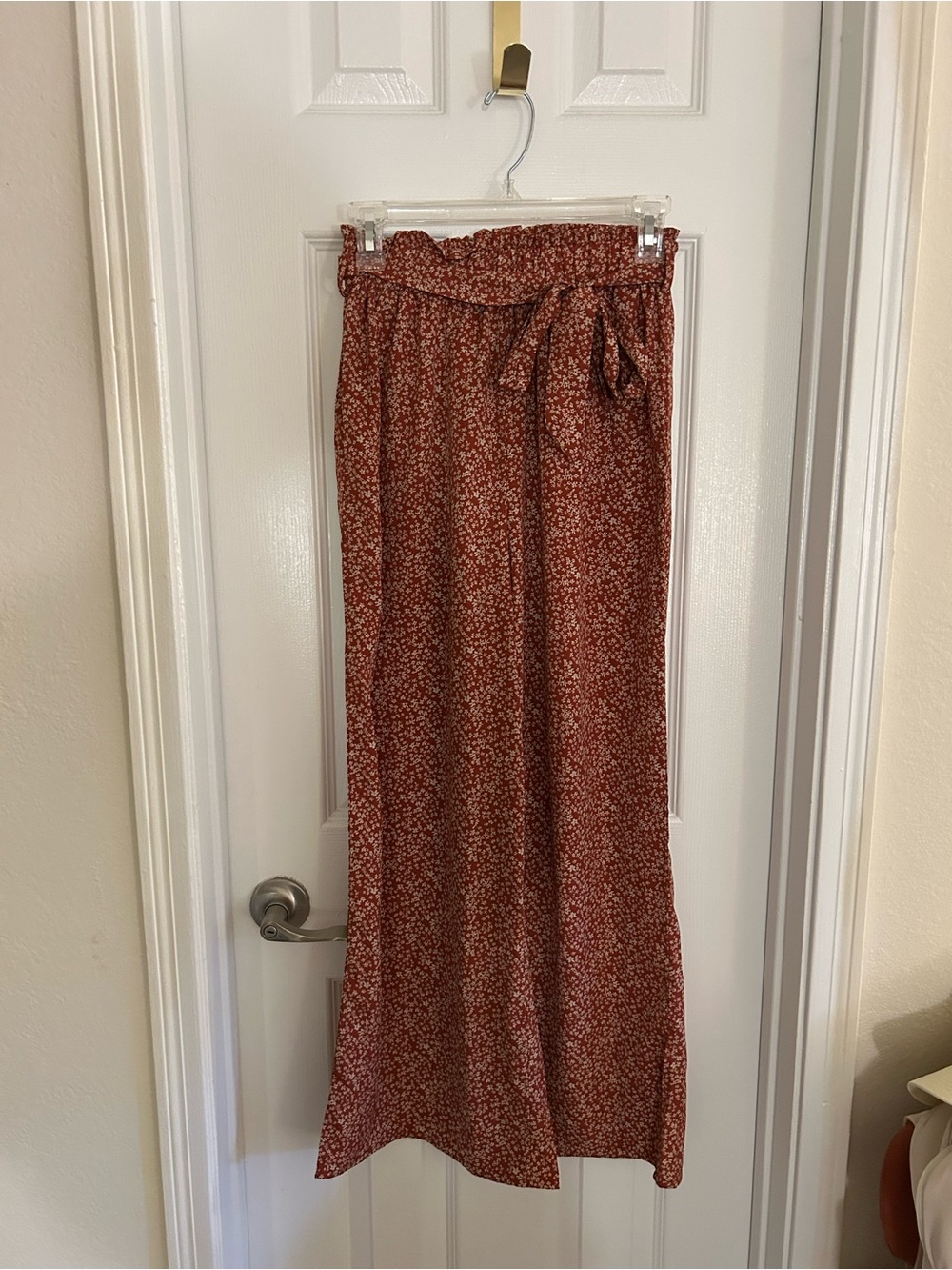SHEIN Rust Orange Floral Elastic-Waist Pants